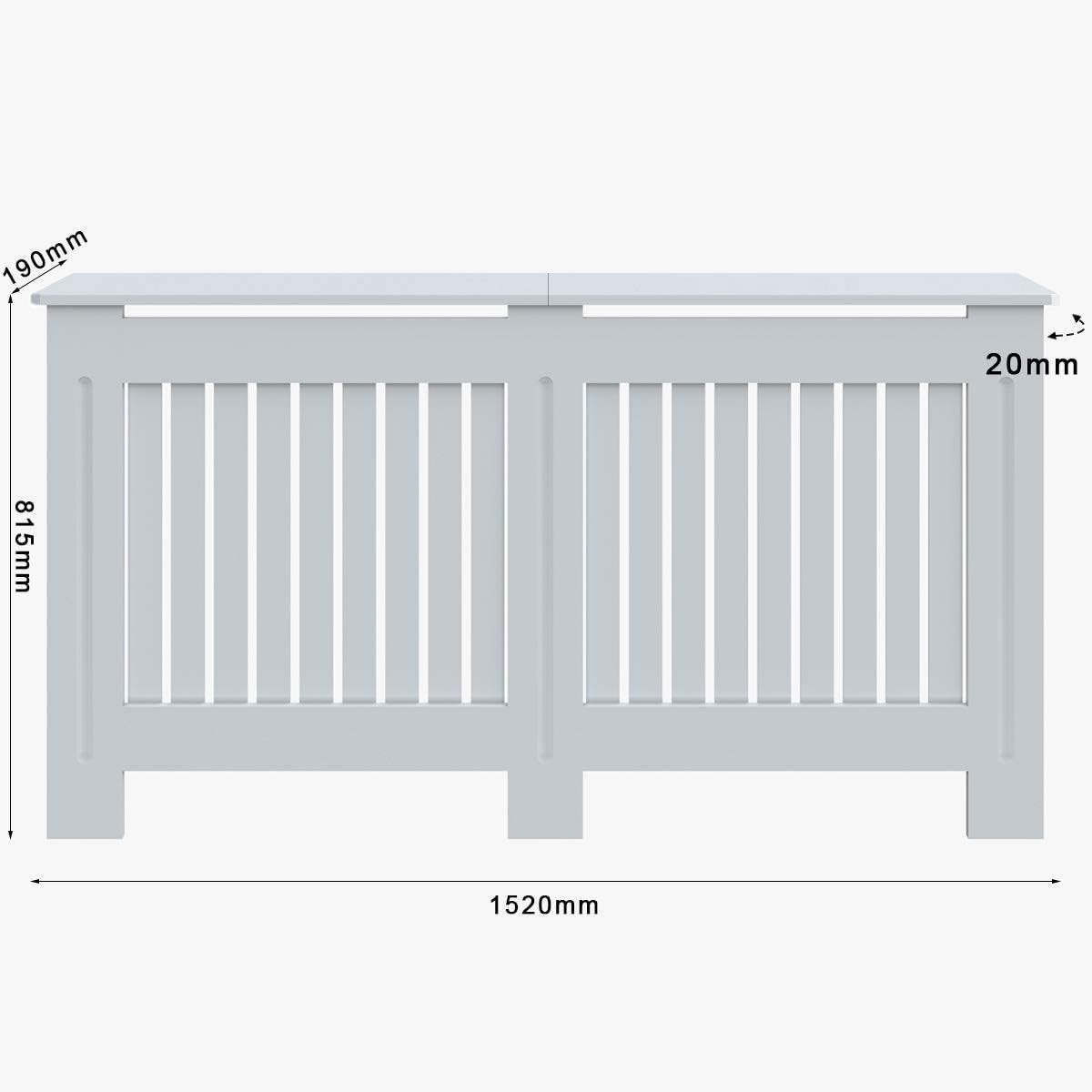 Large Radiator Cover Cabinet White Slat MDF Modern Heater Shelf Unit for Home