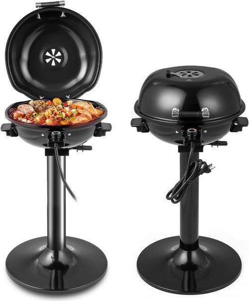 1600W Electric BBQ Grill with Stand | Non-Stick Rack, Adjustable Temp