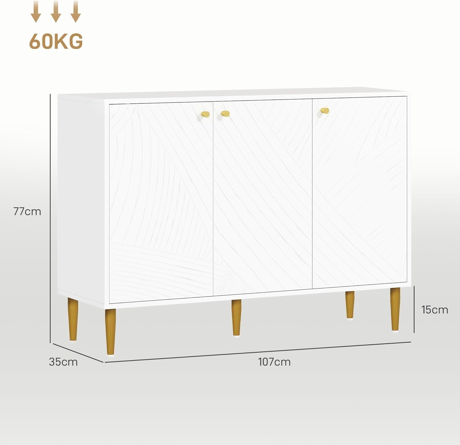 White Modern Sideboard Cabinet 3 Doors Adjustable Shelves Anti-Tip Storage