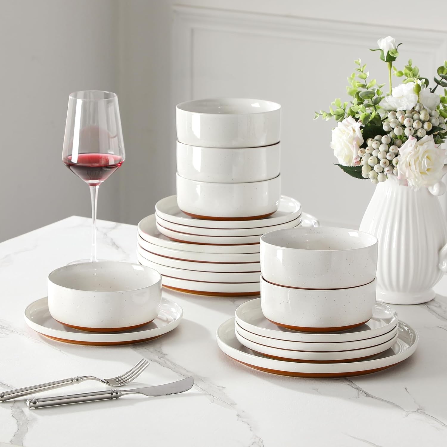 18 Piece Stoneware Dinner Set Plates Bowls for 6 Microwave Dishwasher Safe