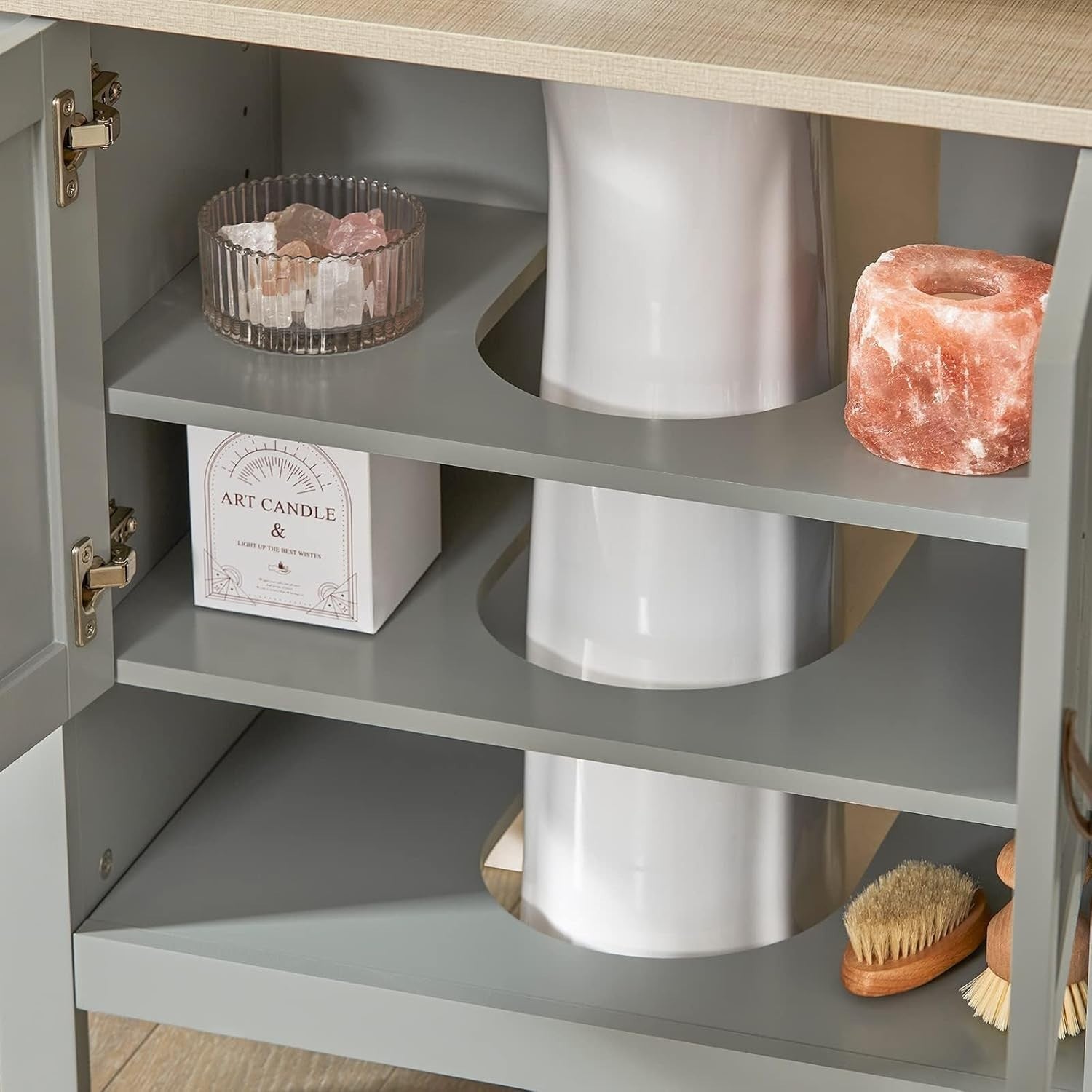 Light Grey Under Sink Bathroom Cabinet 2 Door Vanity Unit Shelf 60x60cm MDF