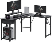 L Shaped Computer Desk Corner Gaming Table Monitor Stand Drawer Shelf