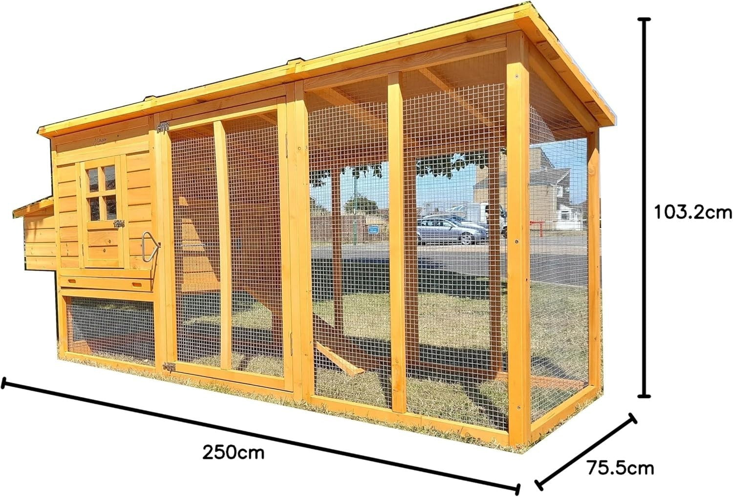 8FT Chicken Coop Hen House Ark Run Nest Box 4–6 Birds
