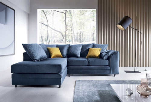 L-Shaped 3 Seater Corner Sofa Velvet Fabric Water-Repellent Dark Blue