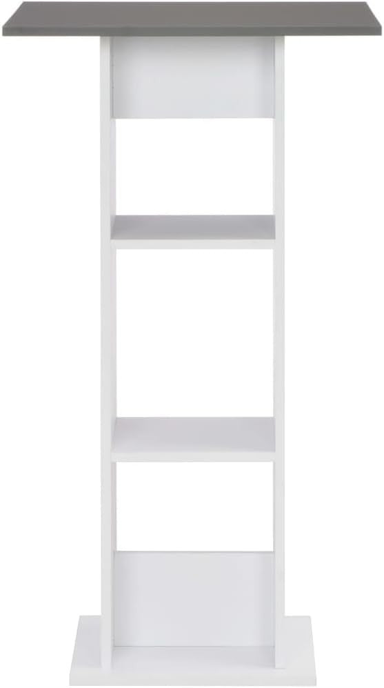 White Grey High Table with Shelves, Modern Breakfast Bar Pub Dining Table