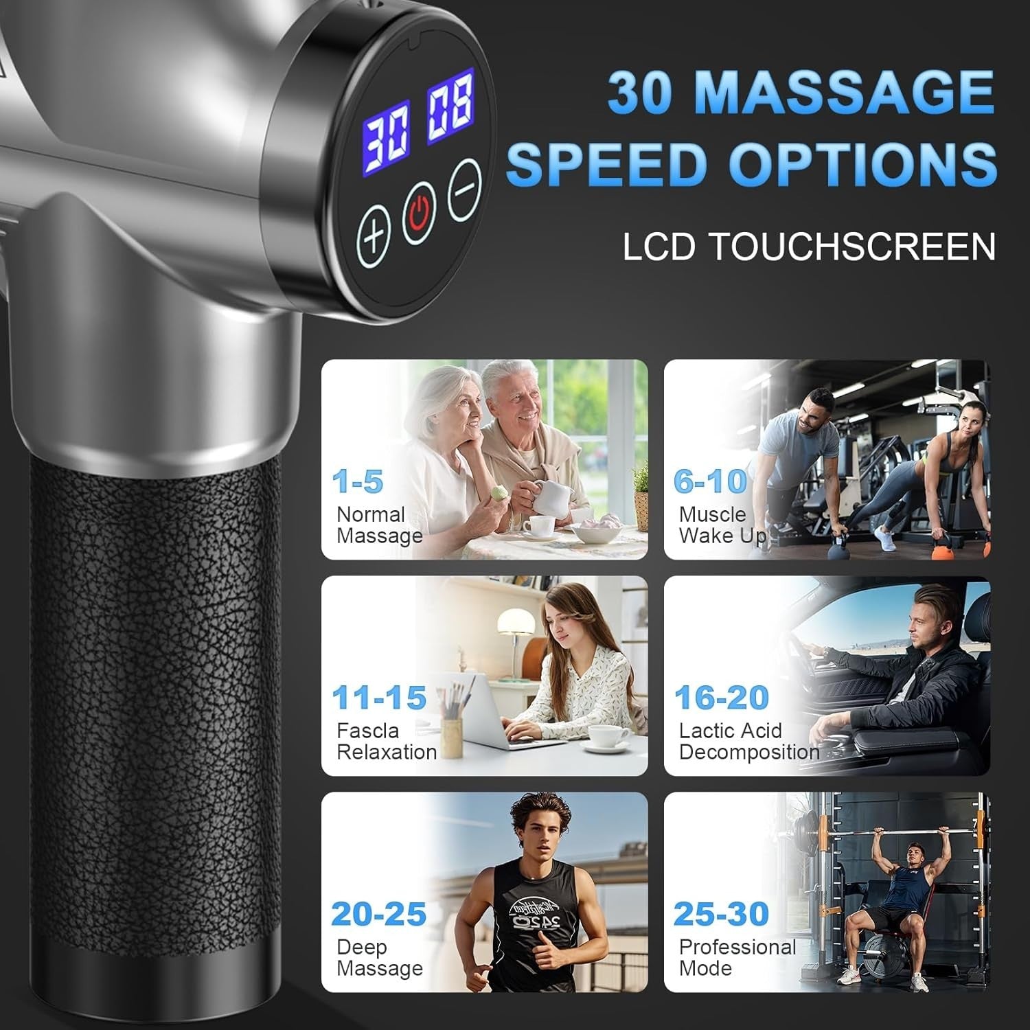 Deep Tissue Massage Gun 30 Speed USB-C Quiet Percussion Muscle Recovery