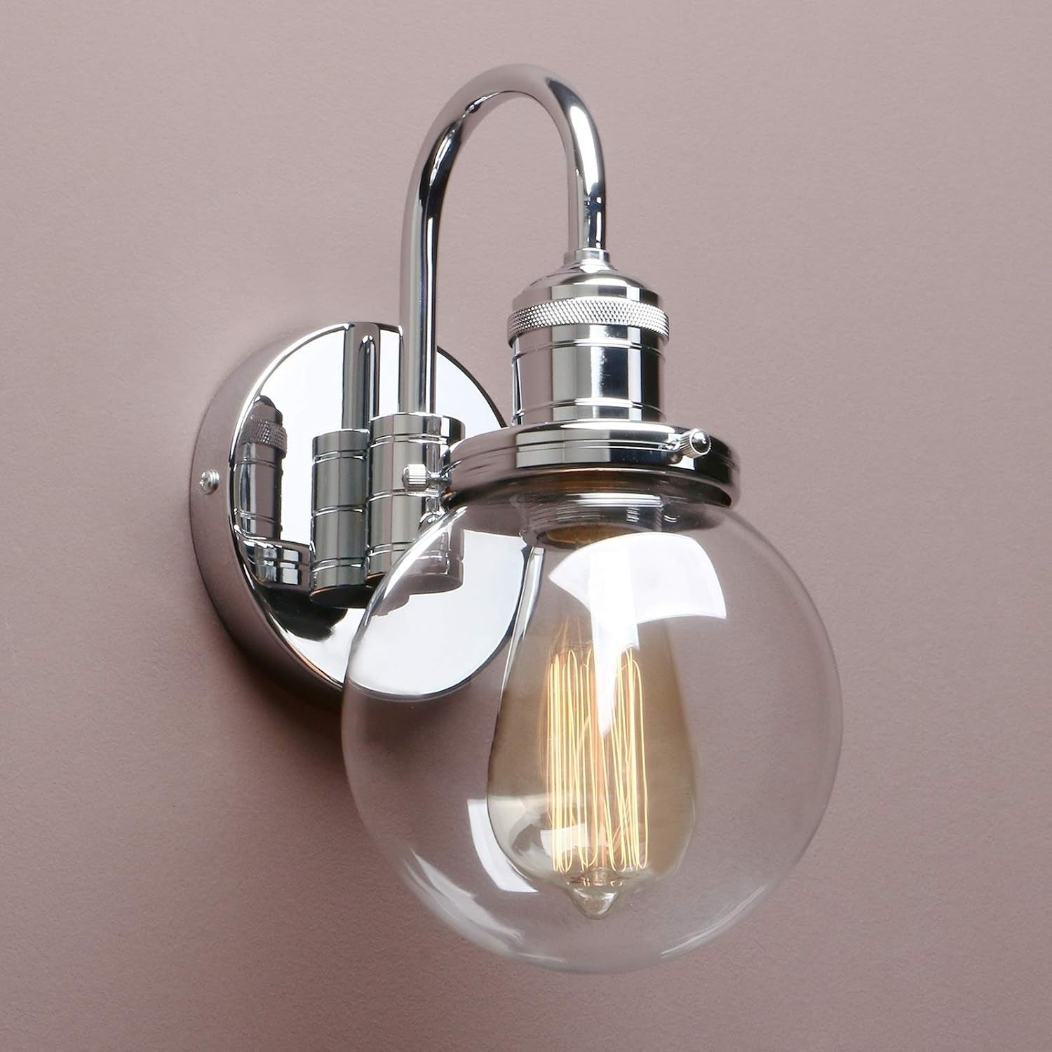 Modern Chrome Wall Light Globe Glass Shade | Bathroom Kitchen Hallway