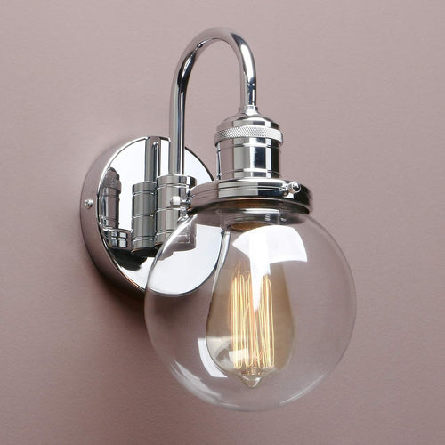 Modern Chrome Wall Light Globe Glass Shade | Bathroom Kitchen Hallway