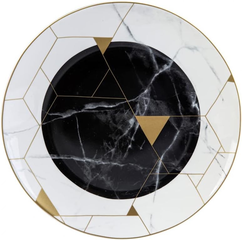 24pc Bone China Dinnerware Set Black White Gold Marble Luxury Plates