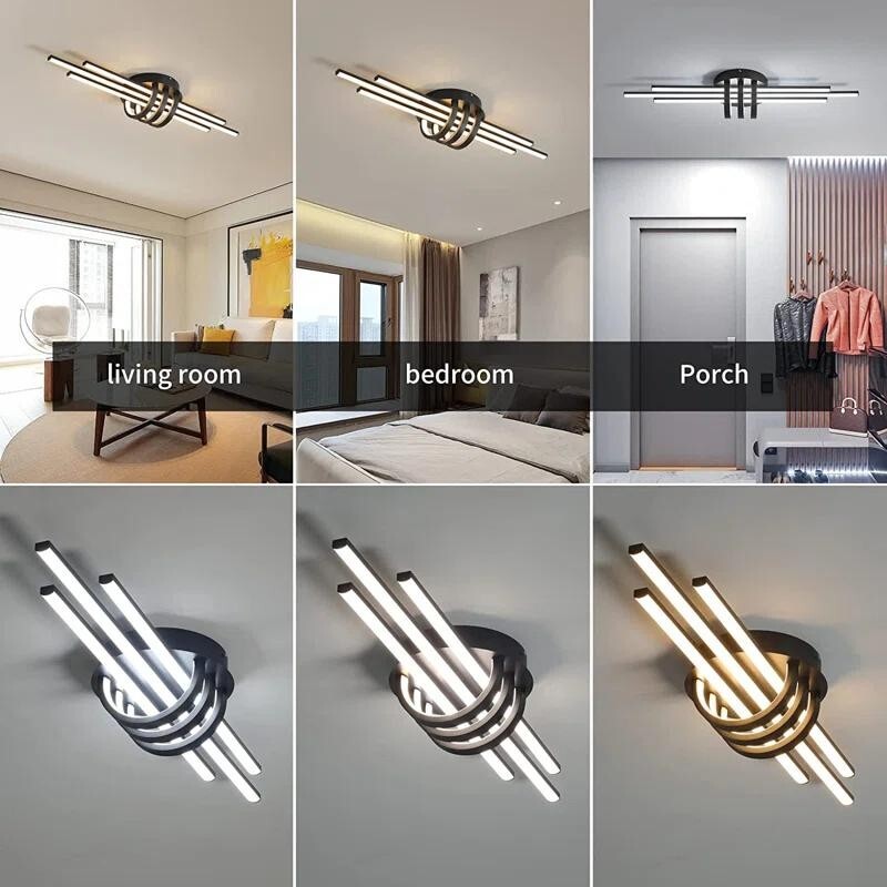 Modern 40W Dimmable LED Ceiling Light Black Linear Flush Mount Remote Control