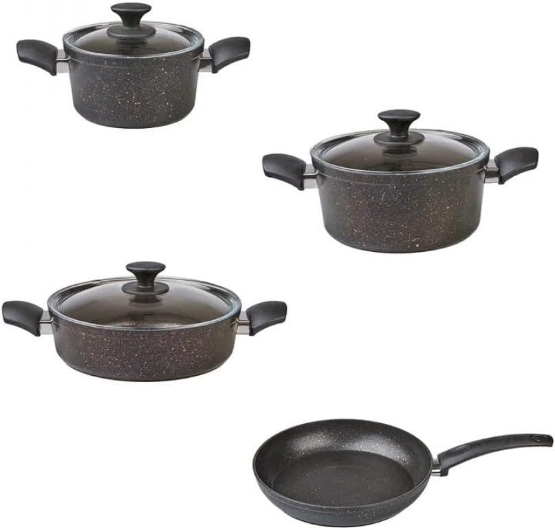 7pcs Black Biogranite Non Stick Induction Cookware Set with Lids, PFOA Free