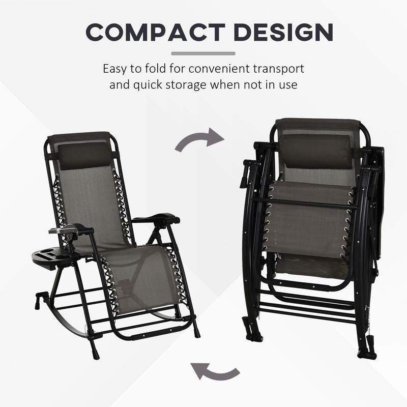Folding Recliner Rocking Chair Zero Gravity Garden Lounger Cup Holder