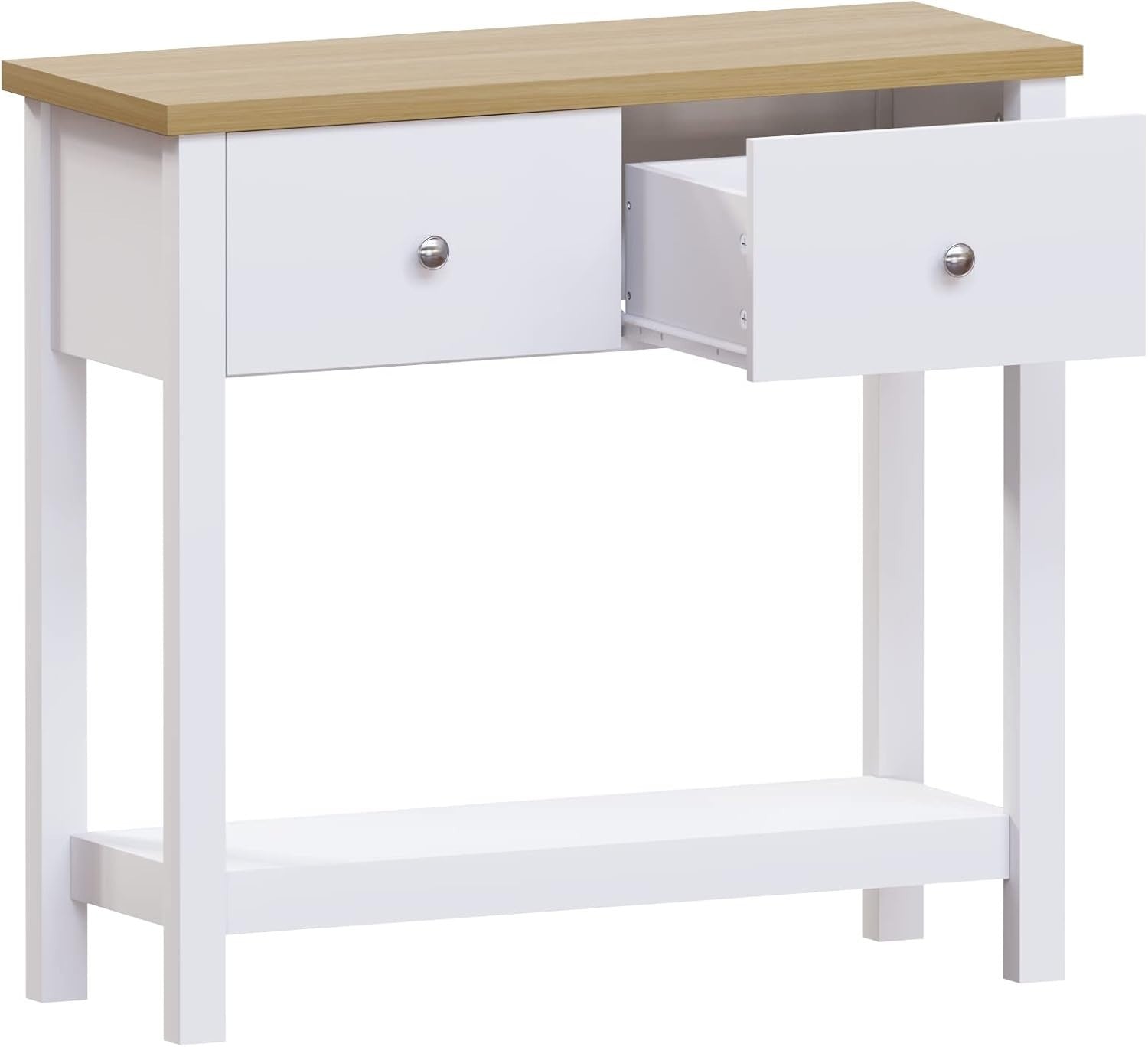 White Console Table with Drawers & Shelf – Slim Hallway Storage Unit