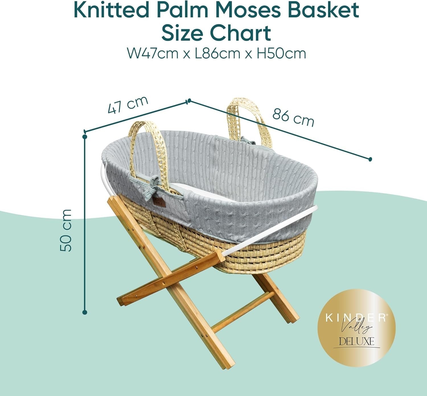 Grey Knitted Moses Basket with Rocking Folding Stand & Mattress Baby Bed Crib
