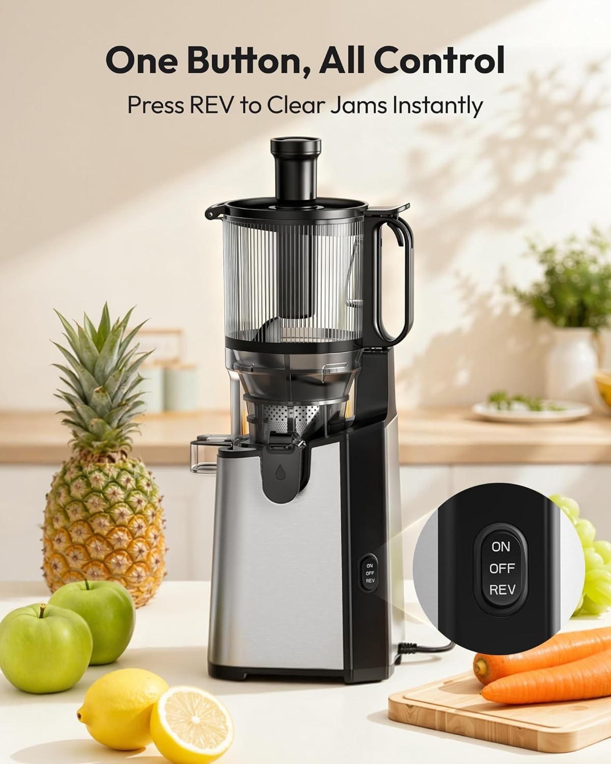 Cold Press Juicer 400W 5.8in Wide Feed Chute Whole Fruit High Yield