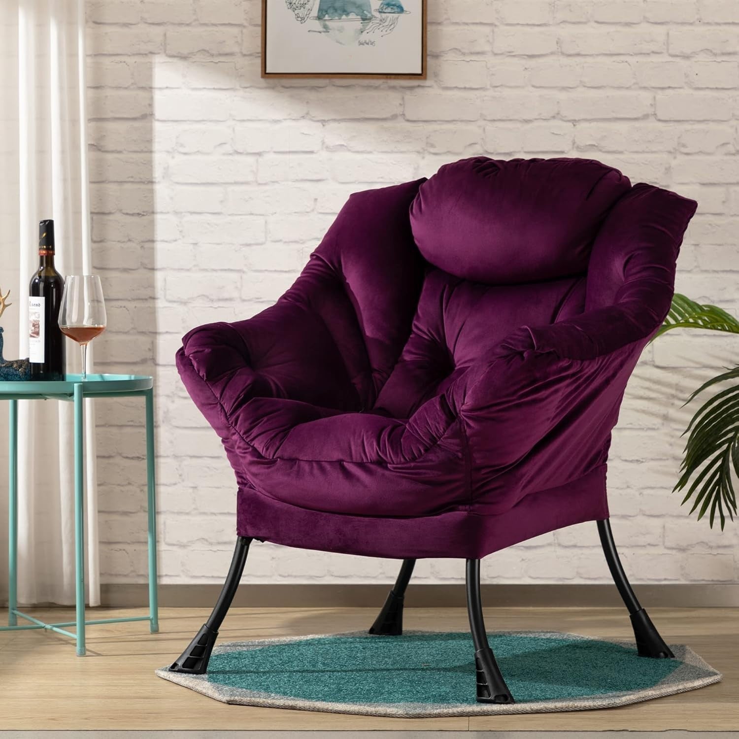Luxury Velvet Accent Armchair Small Living Room Comfy Lounge Chair Purple