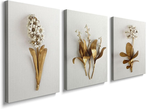Framed Autumn Floral Canvas Wall Art Set of 3 16x12 Neutral Decor