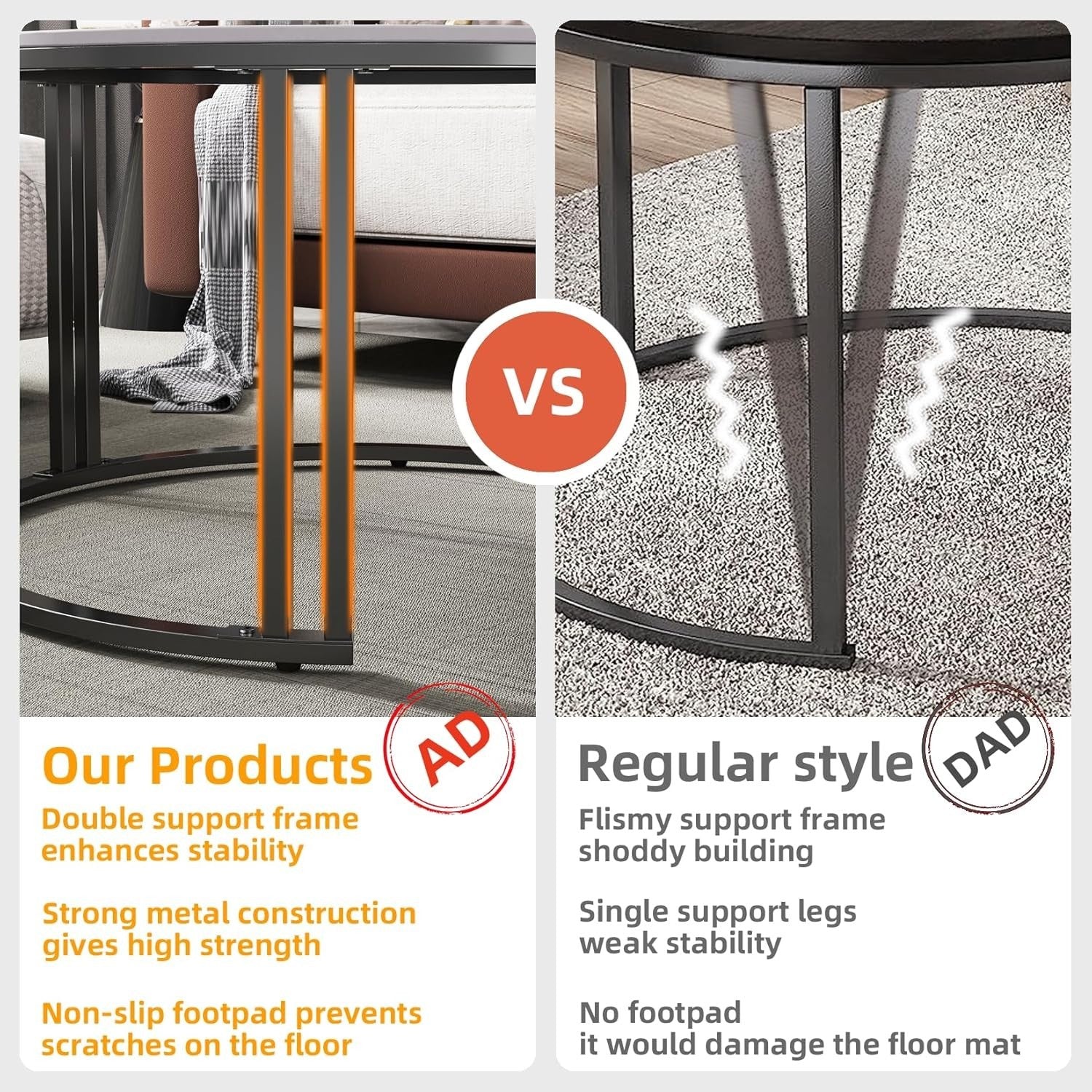 Round Nesting Coffee Table White Sintered Stone Metal Legs Space Saving Luxury