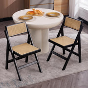 Foldable Rattan Dining Chairs Set of 2 Mid Century Space Saving Kitchen Seats