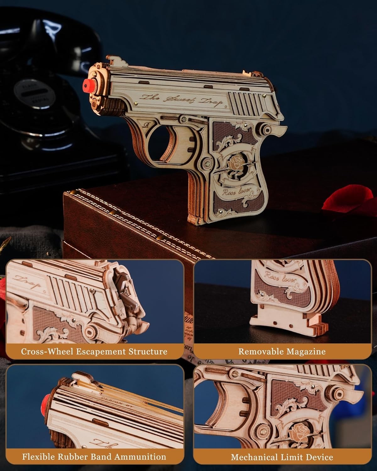 Wooden Rubber Band Gun Kit for Teens Adults – DIY Puzzle Toy Gift Set