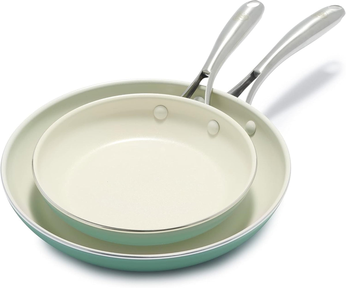2Pcs Turquoise Ceramic Frying Pan Set Non Stick 20cm 26cm Induction PFAS Free