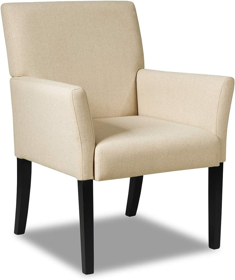 Beige Accent Armchair Linen Fabric Upholstered Wood Legs Chair