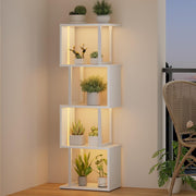 5-Tier S-Shaped Bookcase White Display Shelf with LED Lights Modern Storage Unit