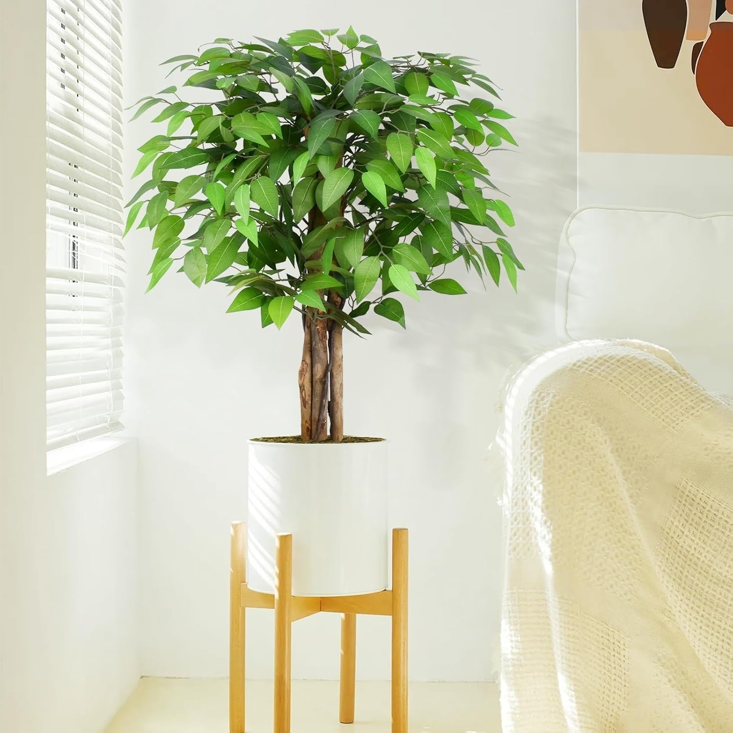 3ft Artificial Ficus Tree Set of 2 Curved Trunk Green Leaf Indoor Decor Plants