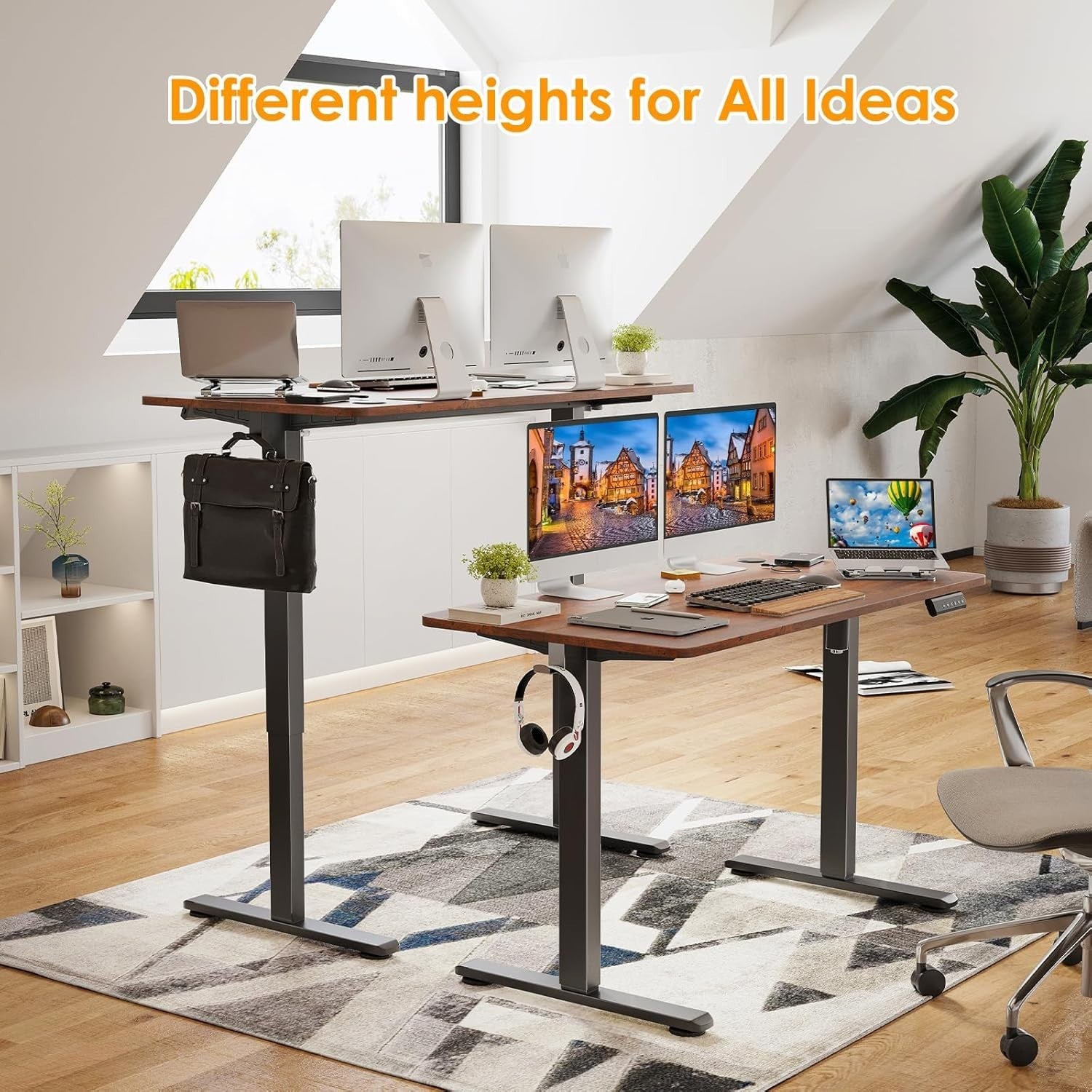 Electric Standing Desk 120x60cm Adjustable Sit Stand Brown Table