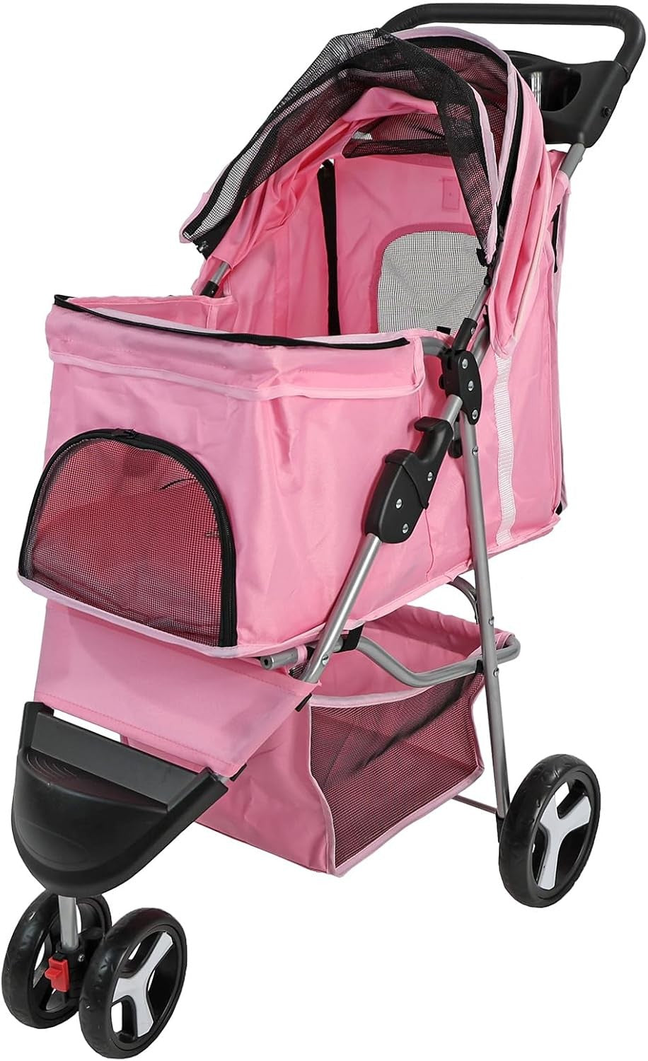 Pink Foldable Pet Stroller 4 Wheel Puppy Pushchair Weather Canopy 15kg