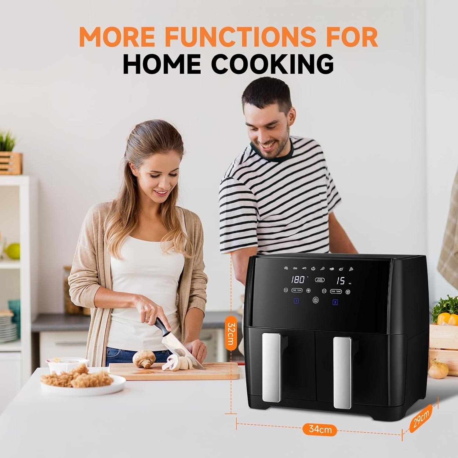 9L Dual Air Fryer | Touchscreen 1700W | Double Drawer 4.5L x2 | 8 Presets