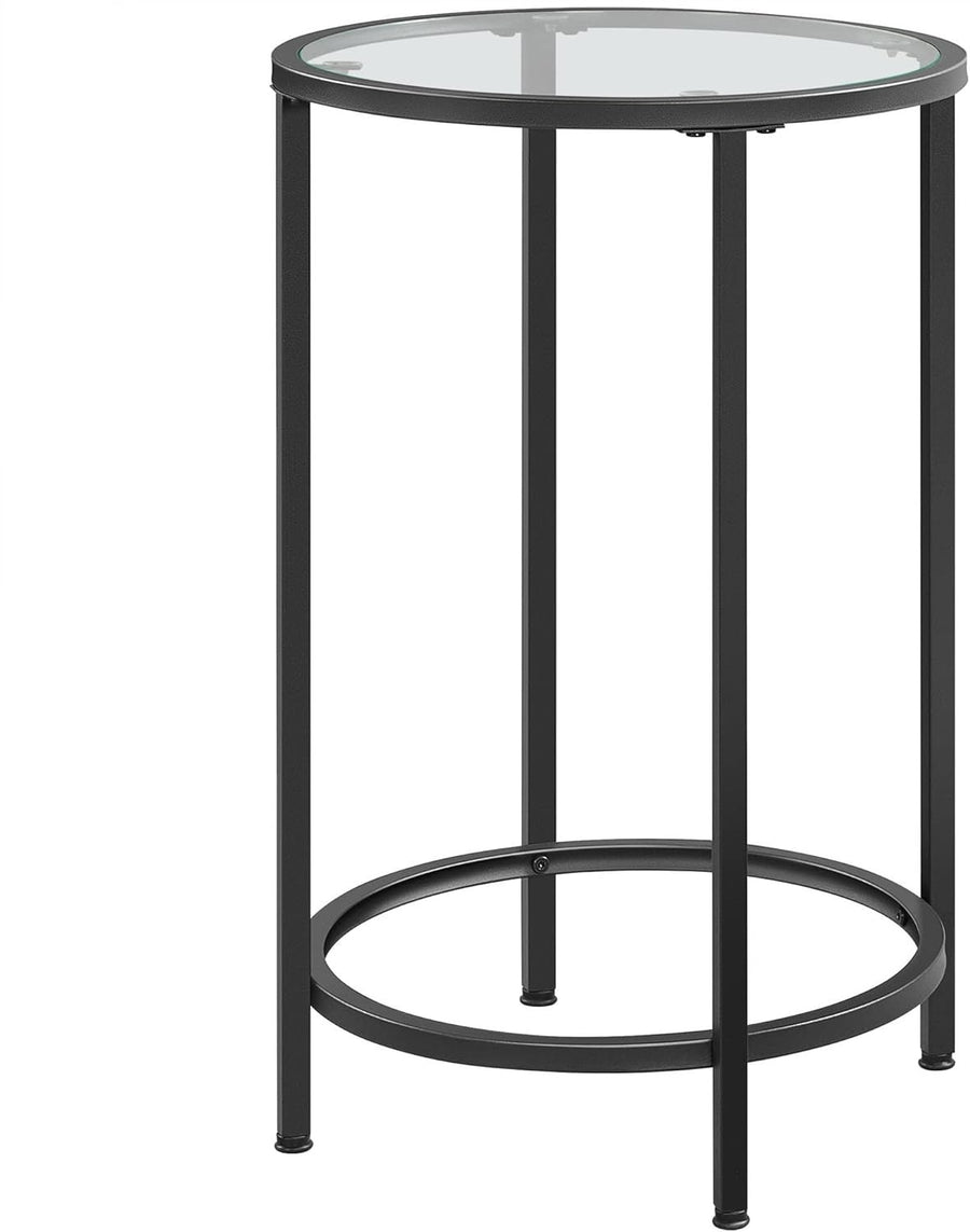 Modern Round Tempered Glass Side Table with Metal Frame, 40.5cm Top, Sturdy