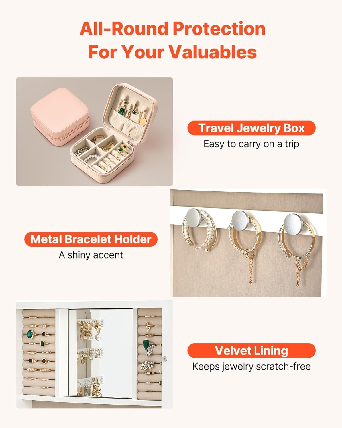 Wall Mount Jewelry Mirror Cabinet Full Length Lockable Storage Organizer