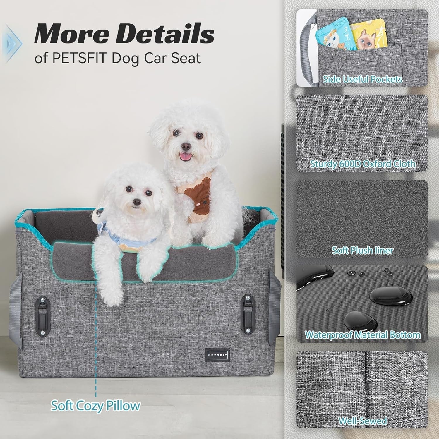 Dog Booster Car Seat Adjustable Height Travel Bed 25lb Grey Medium