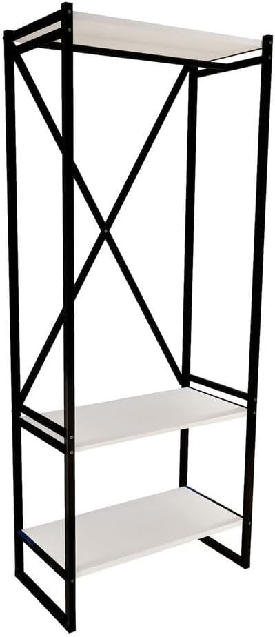 3-Tier White Wooden Coat Rack & Shoe Storage Stand with Metal Frame