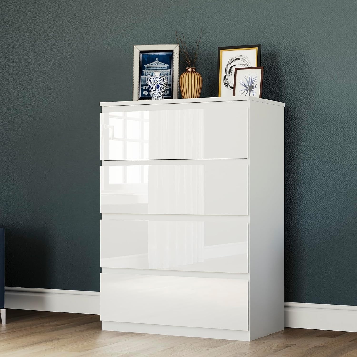 White Gloss 4 Drawer Chest Modern Storage Unit Bedroom Cabinet 95.5cm