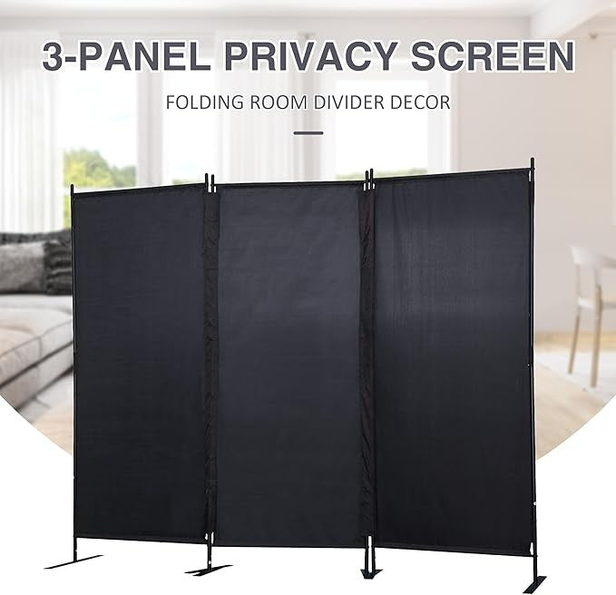 3 Panel Folding Privacy Screen 7FT – Black Freestanding Room Divider for Home