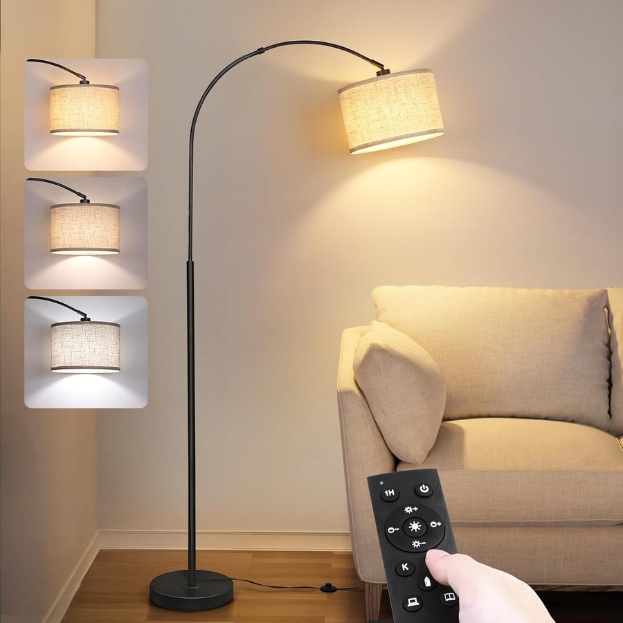 Modern Arc Floor Lamp with Remote & Foot Switch | Dimmable LED Reading Light