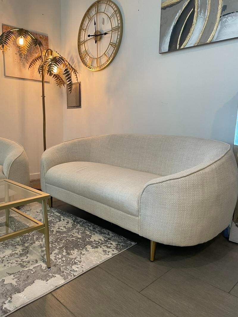 3+2+1 Oatmeal Fabric Sofa Set Gold Legs Curved Armchairs Living Room