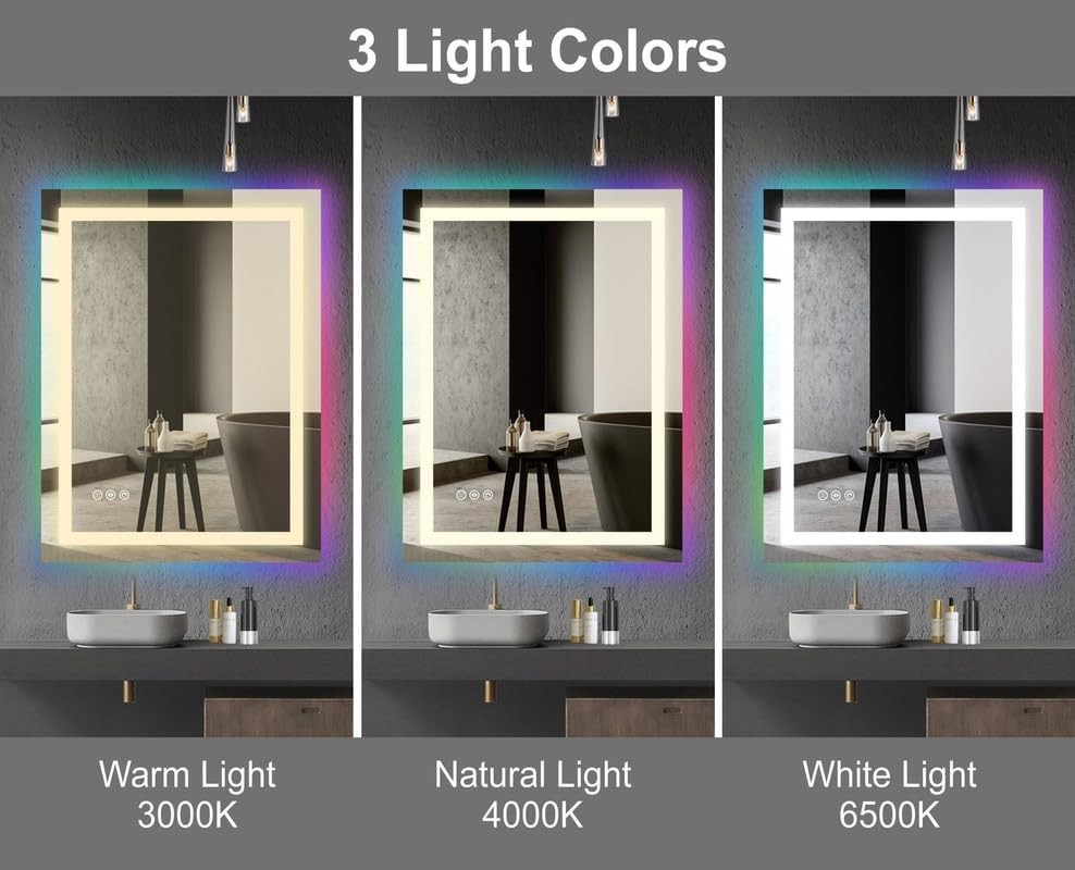 LED Bathroom Mirror 70x50cm RGB Light Anti-Fog Wall Mount Touch Dim