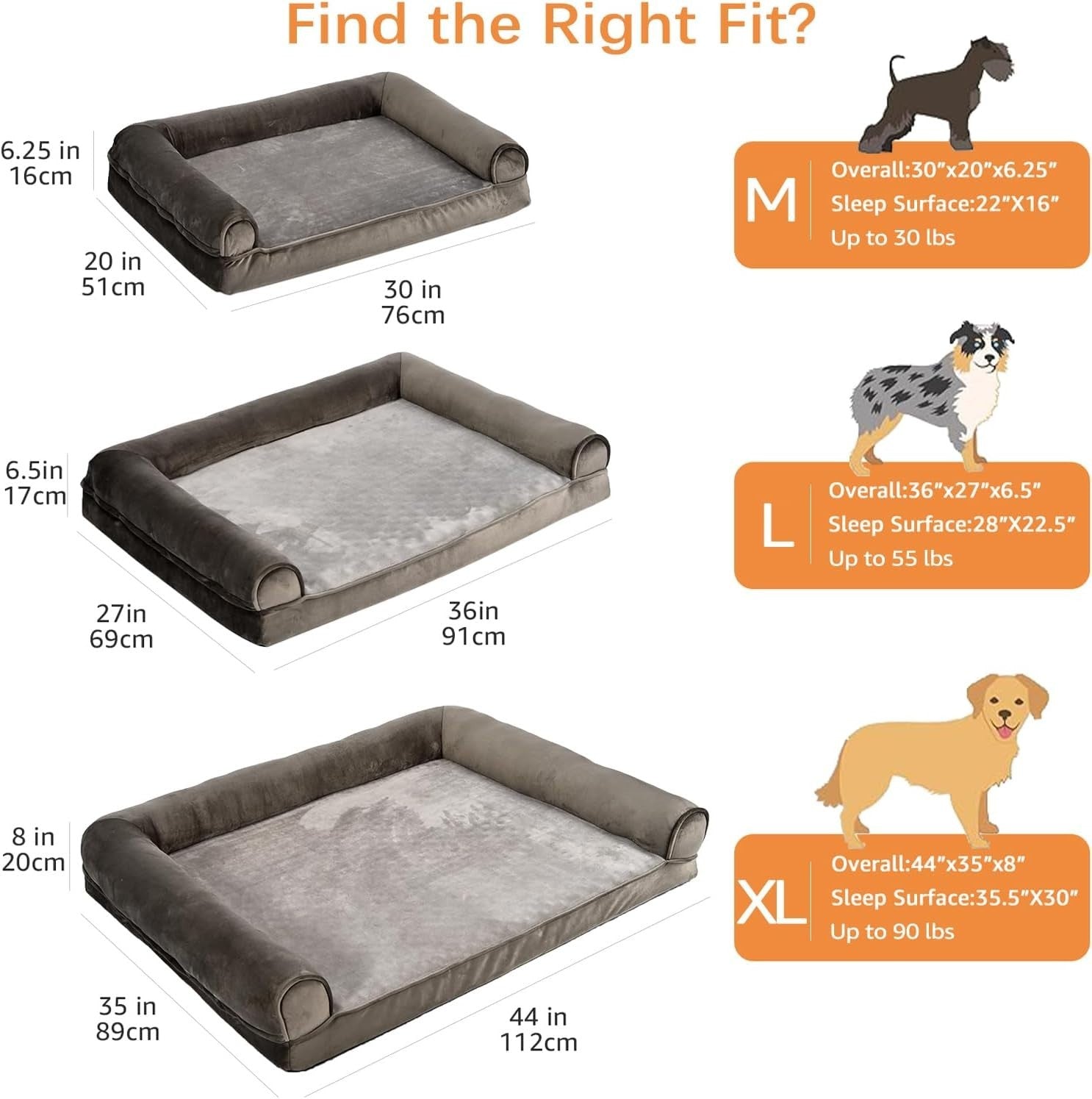 XL Orthopedic Dog Bed 112x89cm U Shape Bolster Taupe Washable