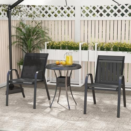 Stackable Garden Chairs Set of 2 Metal Patio Bistro Chairs Armrests