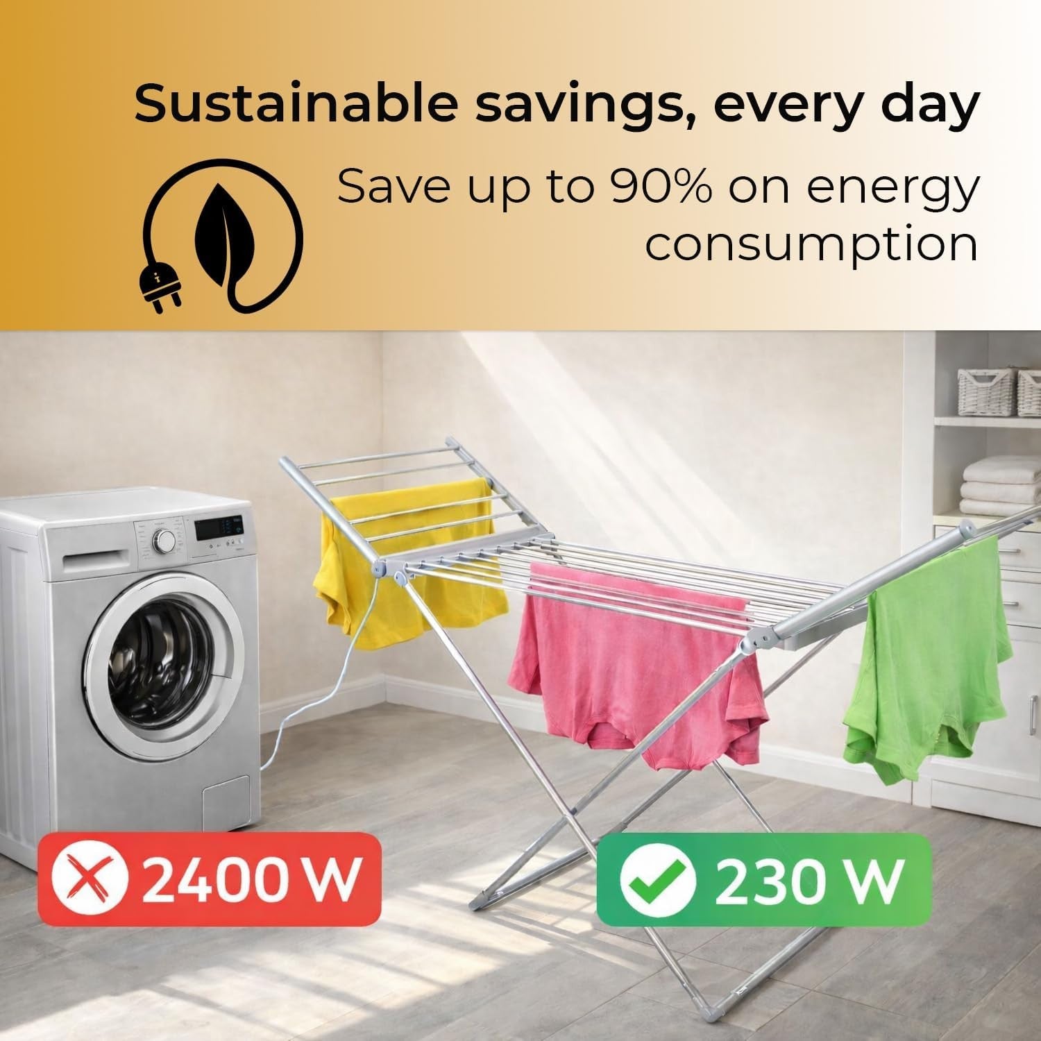 230W Heated Clothes Airer With Cover Touch Screen Timer 20 Bars Folding