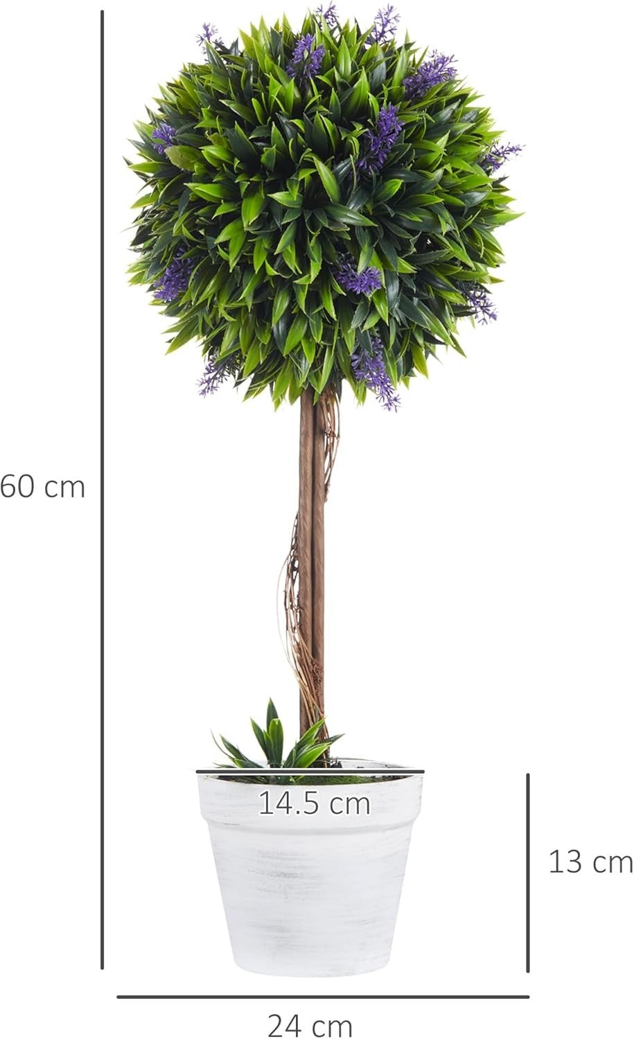 Set of 2 60cm Lavender Ball Trees Faux Plant Indoor Outdoor Home Decor Green