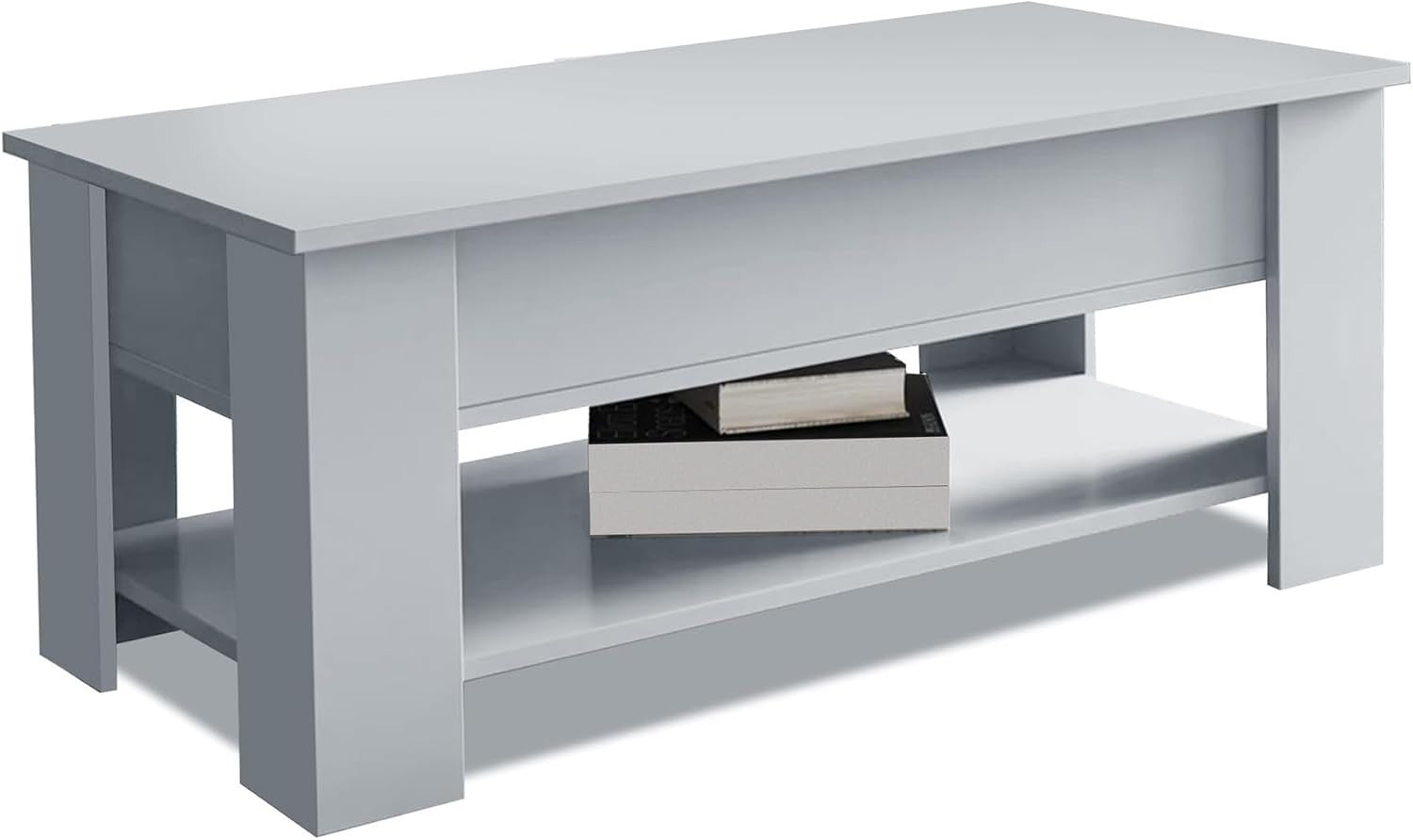 Lift Top Coffee Table with Hidden Storage – Grey Wooden Table 100x50cm