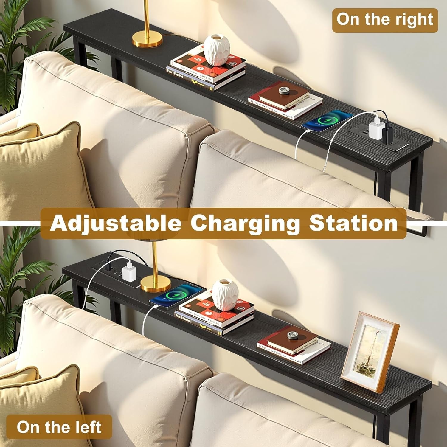 Slim Console Table with Power Outlets & USB, 15x100x79cm, Space-Saving