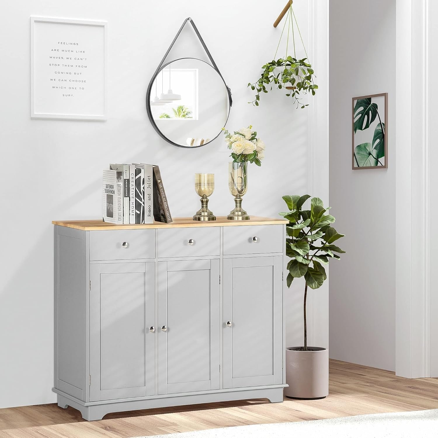 Modern Sideboard Buffet Cabinet with Storage, Drawers & Adjustable Shelves