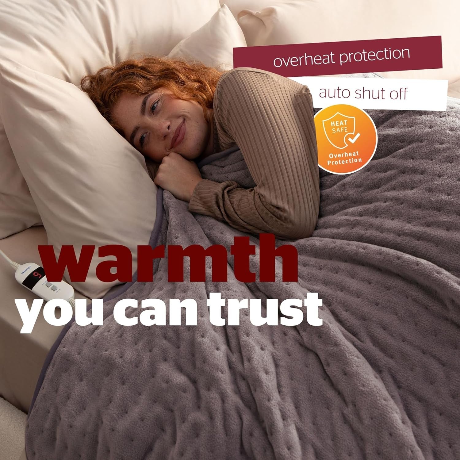 Electric Heated Throw Blanket Luxury Fleece Heat 9 Settings 120x160cm