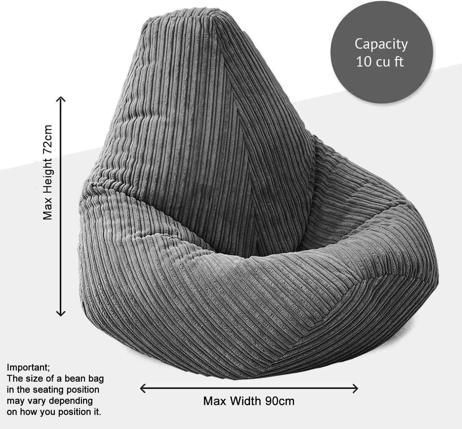 Grey Jumbo Cord Bean Bag Chair Adult High Back Seat Lounger Recliner