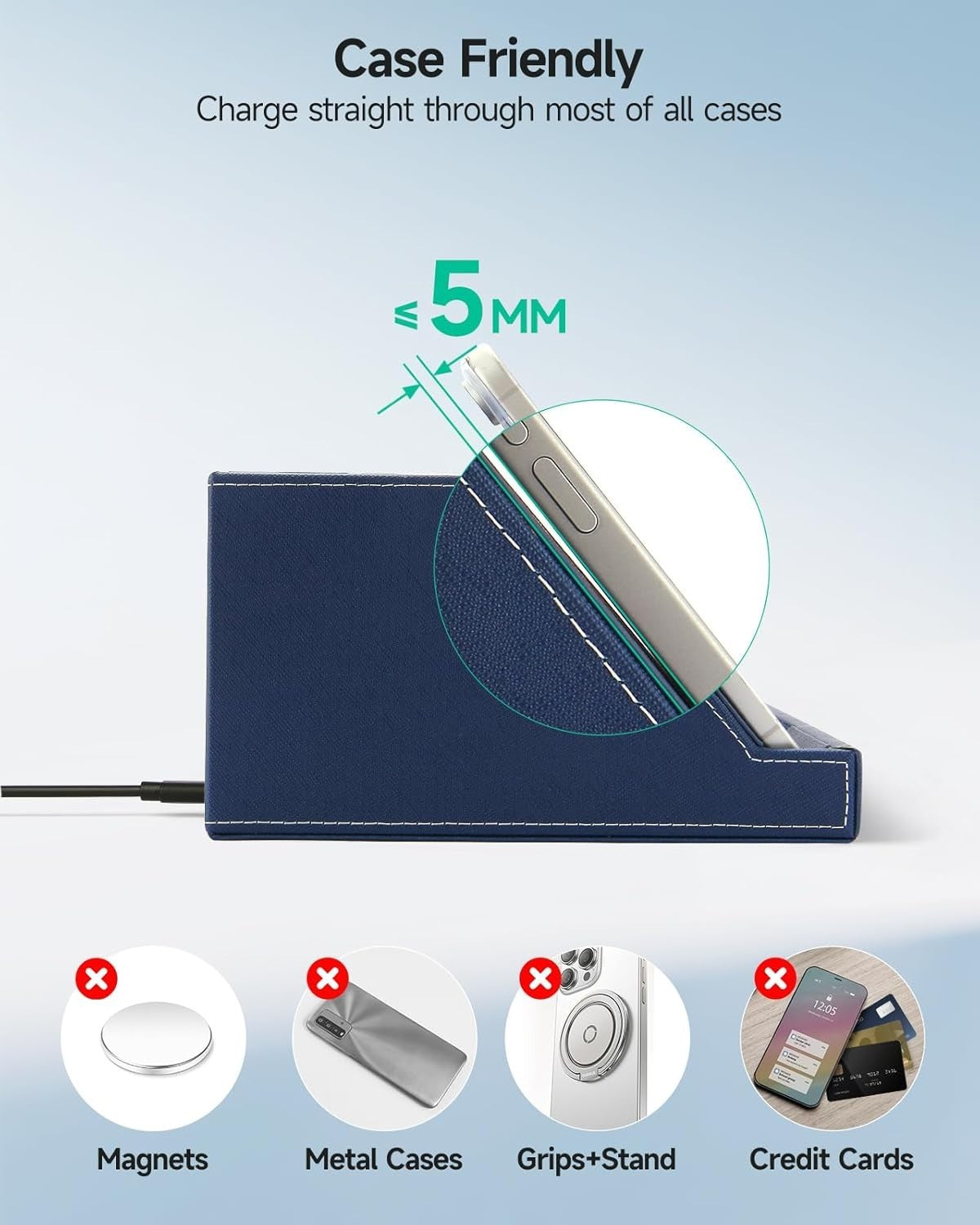 Desk Organizer with Wireless Charger, Bedside Tray, 5 Compartments
